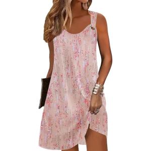 imageZeagoo Summer Dresses for Women Boho Beach Dress Sleeveless Sundresses with Pockets Casual Loose Tank Tshirt Sun DressPink Floral Print