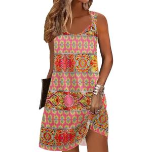 imageZeagoo Summer Dresses for Women Boho Beach Dress Sleeveless Sundresses with Pockets Casual Loose Tank Tshirt Sun DressPink Printed