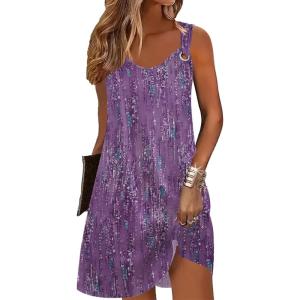 imageZeagoo Summer Dresses for Women Boho Beach Dress Sleeveless Sundresses with Pockets Casual Loose Tank Tshirt Sun DressPurple Printed