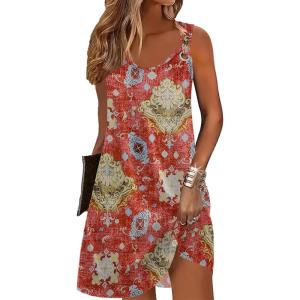 imageZeagoo Summer Dresses for Women Boho Beach Dress Sleeveless Sundresses with Pockets Casual Loose Tank Tshirt Sun DressRed Printed