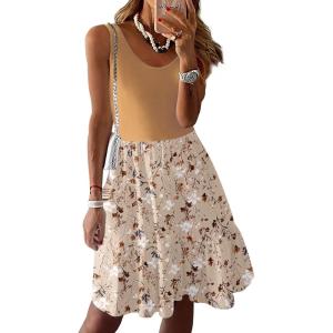 imageZeagoo Women Summer Dresses Sleeveless Casual Tank Dress Flowy Tiered Short Beach Dresses Womens Sundress with PocketsApricot Floral Print