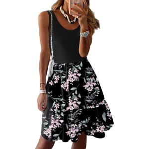 imageZeagoo Women Summer Dresses Sleeveless Casual Tank Dress Flowy Tiered Short Beach Dresses Womens Sundress with PocketsBlack Flower