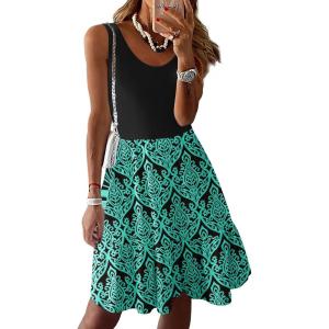 imageZeagoo Women Summer Dresses Sleeveless Casual Tank Dress Flowy Tiered Short Beach Dresses Womens Sundress with PocketsBlack Green Print