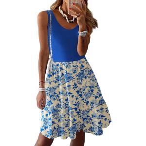 imageZeagoo Women Summer Dresses Sleeveless Casual Tank Dress Flowy Tiered Short Beach Dresses Womens Sundress with PocketsBlue Floral