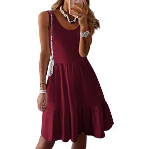 imageZeagoo Women Summer Dresses Sleeveless Casual Tank Dress Flowy Tiered Short Beach Dresses Womens Sundress with PocketsBurgundy