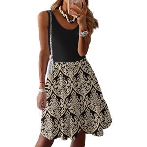 imageZeagoo Women Summer Dresses Sleeveless Casual Tank Dress Flowy Tiered Short Beach Dresses Womens Sundress with PocketsKhaki Print