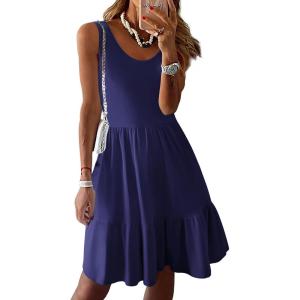 imageZeagoo Women Summer Dresses Sleeveless Casual Tank Dress Flowy Tiered Short Beach Dresses Womens Sundress with PocketsNavy Blue