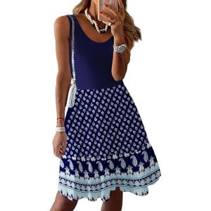 imageZeagoo Women Summer Dresses Sleeveless Casual Tank Dress Flowy Tiered Short Beach Dresses Womens Sundress with PocketsNavy Fish Flower