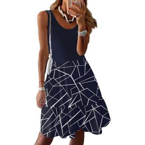 imageZeagoo Women Summer Dresses Sleeveless Casual Tank Dress Flowy Tiered Short Beach Dresses Womens Sundress with PocketsNavy White Stripe