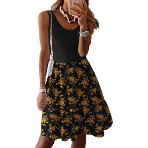 imageZeagoo Women Summer Dresses Sleeveless Casual Tank Dress Flowy Tiered Short Beach Dresses Womens Sundress with PocketsOrange Floral