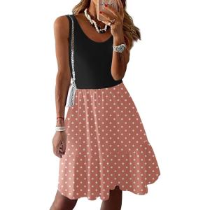 imageZeagoo Women Summer Dresses Sleeveless Casual Tank Dress Flowy Tiered Short Beach Dresses Womens Sundress with PocketsPink White Dots