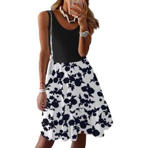 imageZeagoo Women Summer Dresses Sleeveless Casual Tank Dress Flowy Tiered Short Beach Dresses Womens Sundress with PocketsWhite Black Floral
