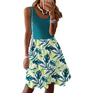 imageZeagoo Women Summer Dresses Sleeveless Casual Tank Dress Flowy Tiered Short Beach Dresses Womens Sundress with PocketsYellow Green Leaf