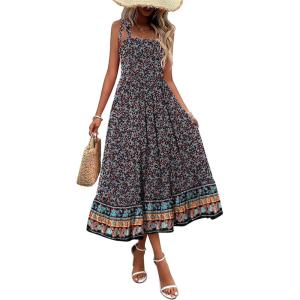 imageZeagoo Women Summer Maxi Dress with Pockets 2025 Spaghetti Strap Sundress Casual Flowy Boho Dress Floral Tiered Beach DressFloral6