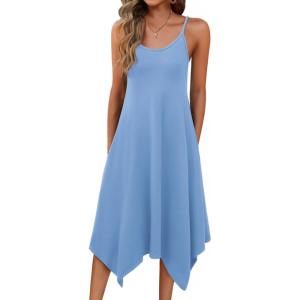 imageZeagoo Women Summer Midi Dress 2025 Hawaiian Bohemian Beach Cover Up Dress Floral Spaghetti Strap Casual Dress with PocketsSky