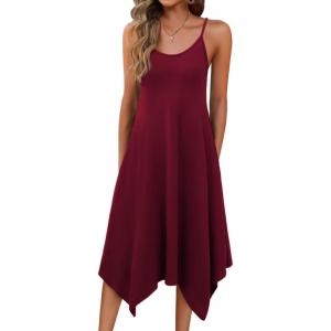 imageZeagoo Women Summer Midi Dress 2025 Hawaiian Bohemian Beach Cover Up Dress Floral Spaghetti Strap Casual Dress with PocketsWine Red