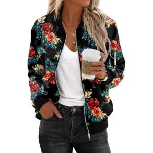 imageZeagoo Womens Bomber Jacket Casual Coat Zip Up Outerwear Windbreaker with Pockets SXXLRed Print