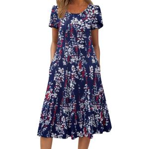imageZeagoo Womens Casual Dress for Summer Short Sleeve Pleated Dress Loose Flowy Beach Dress with Pockets Flare Midi SundressPurple Floral