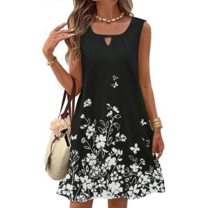 imageZeagoo Womens Casual Summer Dresses 2025 Boho Sleeveless Sundresses with Pockets Pleated Beach Floral T Shirt DressesBlackprinted03
