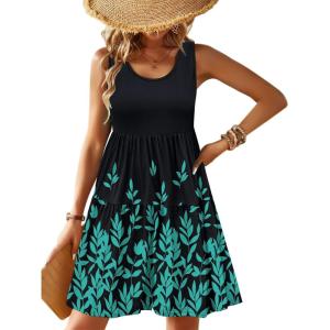 imageZeagoo Womens Summer Sundress Boho Floral Casual Tank Dresses with Pockets Sleeveless Tiered Swing A Line Beach DressNavy Blue Floral