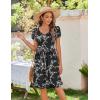 imageZeagoo Womens Summer Dress Mini Petal Short Sleeve Dresses Pleated Button Down V Neck Floral Beach Swing Vacation Dress 2025Floral Black