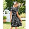imageZeagoo Womens Summer Dress Mini Petal Short Sleeve Dresses Pleated Button Down V Neck Floral Beach Swing Vacation Dress 2025Floral Black