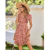 imageZeagoo Womens Summer Dress Mini Petal Short Sleeve Dresses Pleated Button Down V Neck Floral Beach Swing Vacation Dress 2025Floral Red White