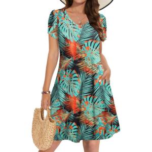 imageZeagoo Womens Summer ALine Dress with Pockets Mini Short Sleeve Dresses Flowy Beach Swing Dress 2025 Vacation TravelA01pa116