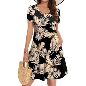 imageZeagoo Womens Summer ALine Dress with Pockets Mini Short Sleeve Dresses Flowy Beach Swing Dress 2025 Vacation TravelA02zw29