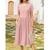 imageZeagoo Women Summer Short Sleeve Midi Dress with Pockets Casual Aline Flowy Tshirt Dress Floral Vocation Beach Sundress01pink Round Dot