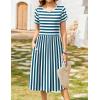 imageZeagoo Women Summer Short Sleeve Midi Dress with Pockets Casual Aline Flowy Tshirt Dress Floral Vocation Beach SundressBlue White Stripe