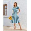 imageZeagoo Women Summer Short Sleeve Midi Dress with Pockets Casual Aline Flowy Tshirt Dress Floral Vocation Beach SundressBlue White Stripe