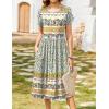 imageZeagoo Women Summer Short Sleeve Midi Dress with Pockets Casual Aline Flowy Tshirt Dress Floral Vocation Beach SundressBlue Yellow Bohemian