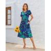 imageZeagoo Women Summer Short Sleeve Midi Dress with Pockets Casual Aline Flowy Tshirt Dress Floral Vocation Beach SundressGreen Floral Dark Blue