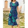 imageZeagoo Women Summer Short Sleeve Midi Dress with Pockets Casual Aline Flowy Tshirt Dress Floral Vocation Beach SundressGreen Floral Dark Blue