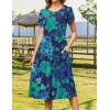 imageZeagoo Women Summer Short Sleeve Midi Dress with Pockets Casual Aline Flowy Tshirt Dress Floral Vocation Beach SundressGreen Floral Dark Blue