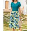 imageZeagoo Women Summer Short Sleeve Midi Dress with Pockets Casual Aline Flowy Tshirt Dress Floral Vocation Beach SundressGreen Leaf Floral