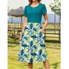 imageZeagoo Women Summer Short Sleeve Midi Dress with Pockets Casual Aline Flowy Tshirt Dress Floral Vocation Beach SundressGreen Leaf Floral