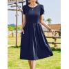 imageZeagoo Women Summer Short Sleeve Midi Dress with Pockets Casual Aline Flowy Tshirt Dress Floral Vocation Beach SundressNavy Blue