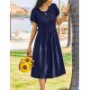imageZeagoo Women Summer Short Sleeve Midi Dress with Pockets Casual Aline Flowy Tshirt Dress Floral Vocation Beach SundressNavy Blue
