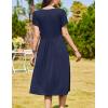 imageZeagoo Women Summer Short Sleeve Midi Dress with Pockets Casual Aline Flowy Tshirt Dress Floral Vocation Beach SundressNavy Blue
