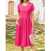 imageZeagoo Women Summer Short Sleeve Midi Dress with Pockets Casual Aline Flowy Tshirt Dress Floral Vocation Beach SundressRose Red