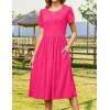 imageZeagoo Women Summer Short Sleeve Midi Dress with Pockets Casual Aline Flowy Tshirt Dress Floral Vocation Beach SundressRose Red