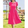 imageZeagoo Women Summer Short Sleeve Midi Dress with Pockets Casual Aline Flowy Tshirt Dress Floral Vocation Beach SundressRose Red