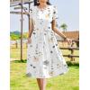 imageZeagoo Women Summer Short Sleeve Midi Dress with Pockets Casual Aline Flowy Tshirt Dress Floral Vocation Beach SundressWhite Floral