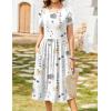 imageZeagoo Women Summer Short Sleeve Midi Dress with Pockets Casual Aline Flowy Tshirt Dress Floral Vocation Beach SundressWhite Floral
