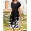 imageZeagoo Women Summer Short Sleeve Midi Dress with Pockets Casual Aline Flowy Tshirt Dress Floral Vocation Beach SundressWhite Floral Black