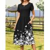 imageZeagoo Women Summer Short Sleeve Midi Dress with Pockets Casual Aline Flowy Tshirt Dress Floral Vocation Beach SundressWhite Floral Black