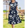 imageZeagoo Women Summer Short Sleeve Midi Dress with Pockets Casual Aline Flowy Tshirt Dress Floral Vocation Beach SundressWhite Floral Blue