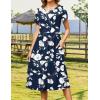 imageZeagoo Women Summer Short Sleeve Midi Dress with Pockets Casual Aline Flowy Tshirt Dress Floral Vocation Beach SundressWhite Floral Blue
